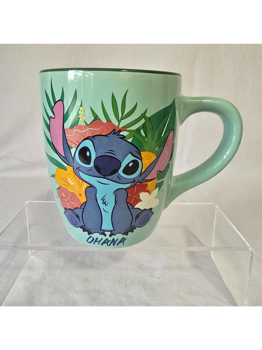 Disney Lilo & Stitch Tall Ohana Ceramic Mug 20oz Green Multi-Color New